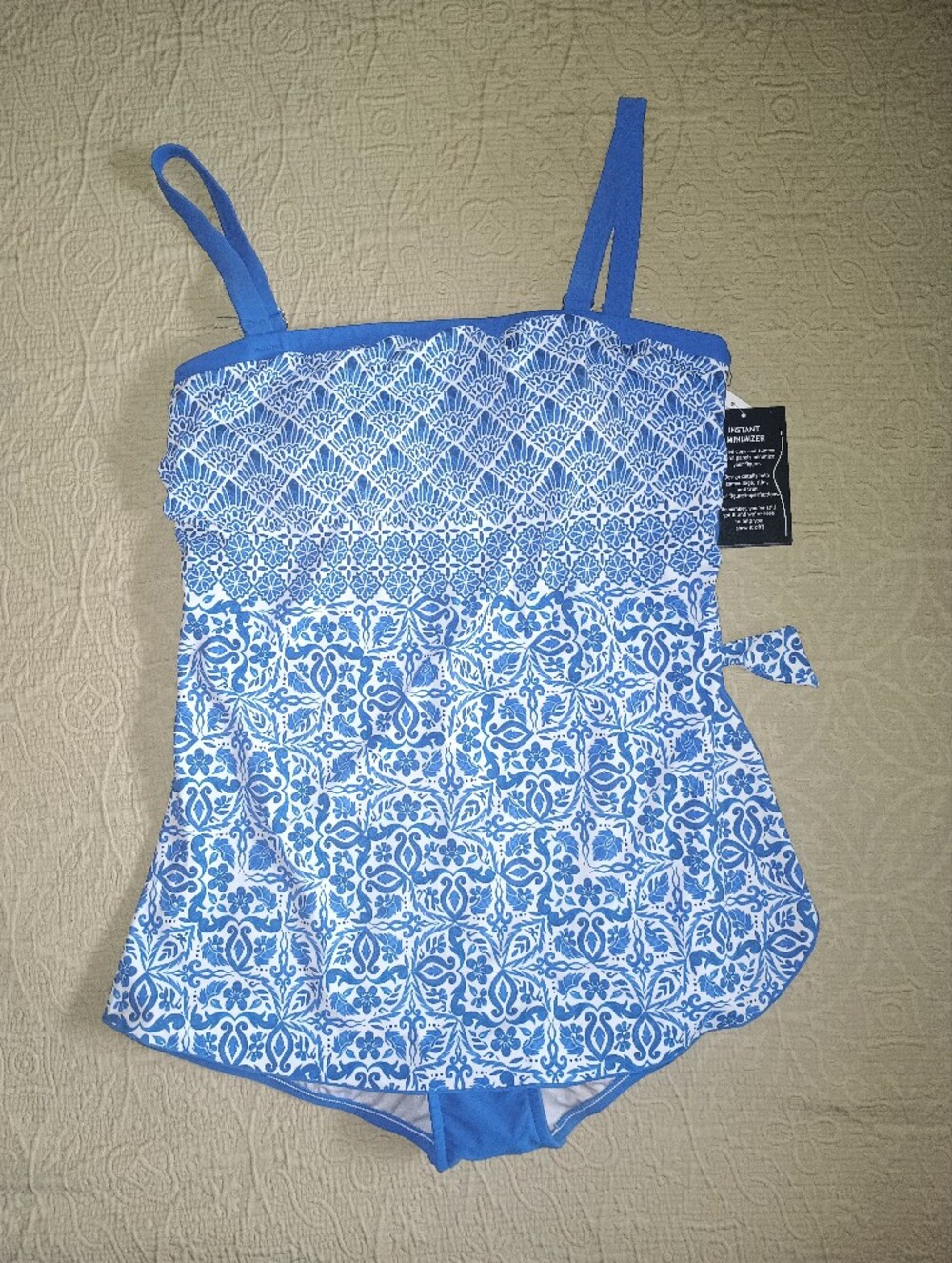 NWT Maxine Of Hollywood Blue Patterned Strap One Piece Bathing Suit SZ14